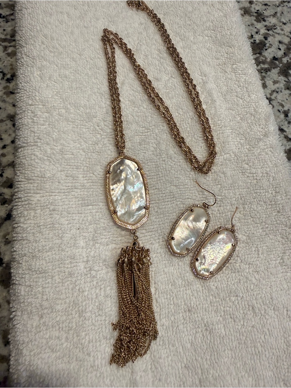 Kendra Scott Rose Gold Mother of Pearl Necklace & Earrings Set